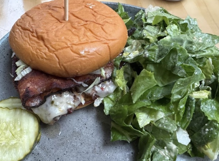 Nosh Kitchen & Bar signature dishes The Nosh BurgerNosh Mac 'n Stack BurgerApocalypse Now Burger